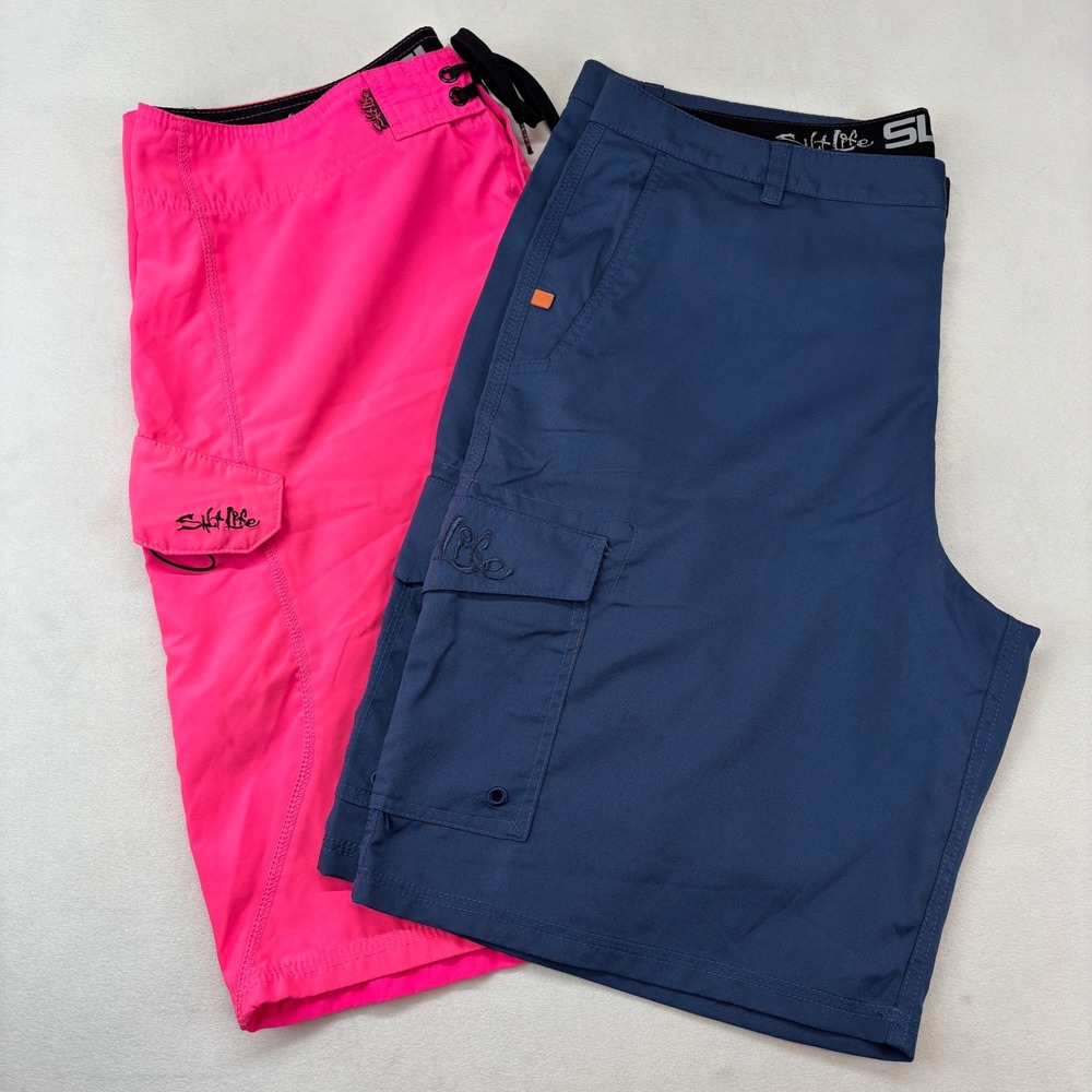 Salt Life SLX-QD Mens Board Shorts Pink Navy Blue Cargo Size‎ 36 Bundle lot of 2